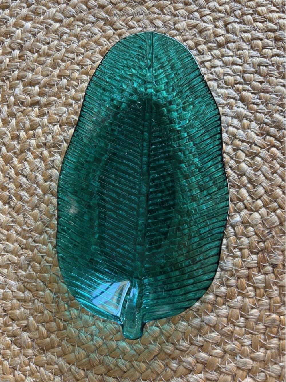 Teal Glass Leaf Dish